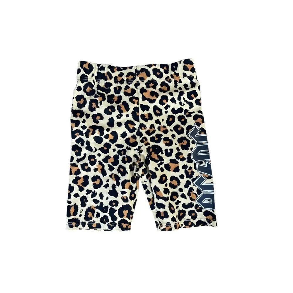 NWT ACDC Women's Leopard Print Bike Shorts Spell Out Music Rock Festival SZ M